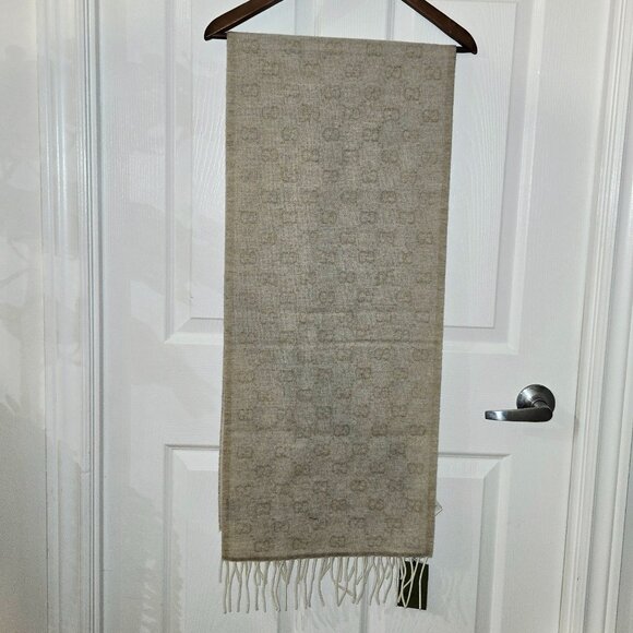 GUCCI Wool/Angora Monogram Web Fringe Scarf - Picture 4 of 7